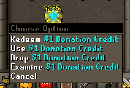 Donation Credit options in a player inventory