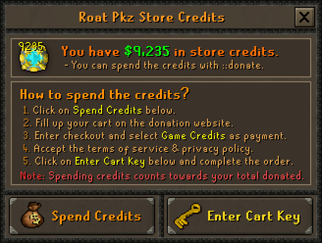 Donation Credits redemption interface
